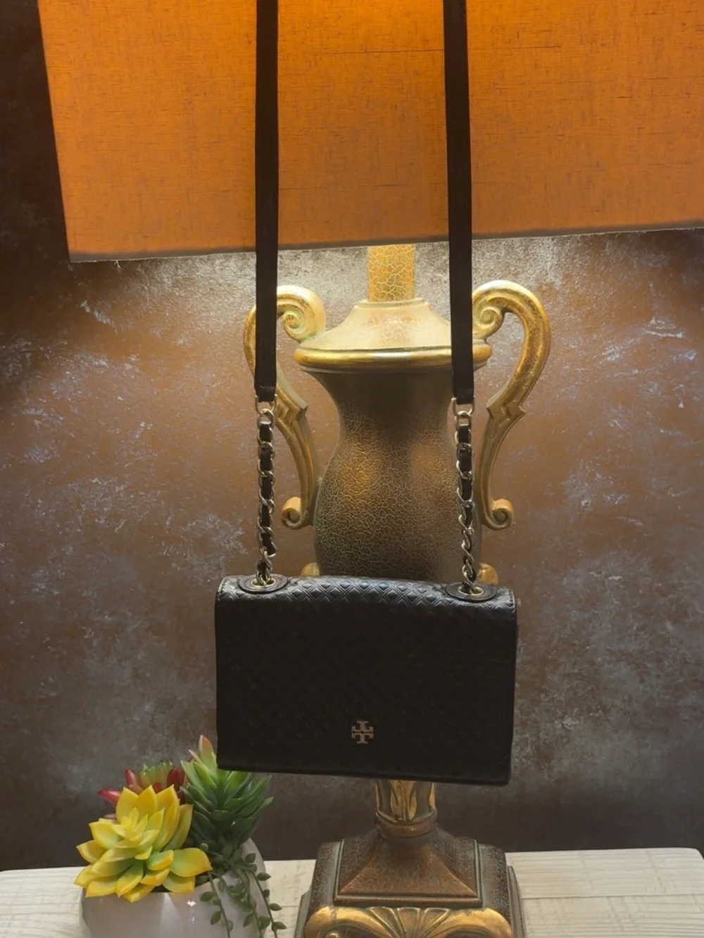 Like New ~ Tory Burch Black Quilted Crossbody with Chain Strap